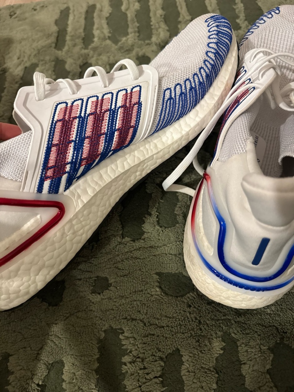 adidas White Primeblue Knit Sneakers with Blue & Red Details - Picture 3 of 6
